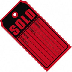 Made in USA - 4-3/4" High x 2-3/8" Long, Sold, English Safety & Facility Retail Tag - Red & Black Cardstock - Apex Tool & Supply