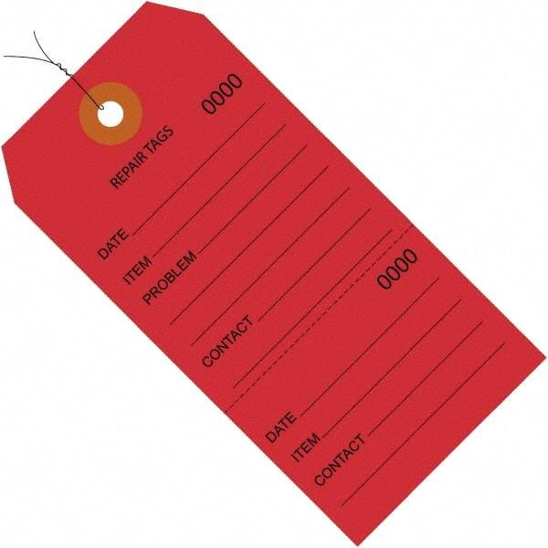 Made in USA - 4-3/4" High x 2-3/8" Long, Repair, English Safety & Facility Inspection Tag - Red Cardstock - Apex Tool & Supply