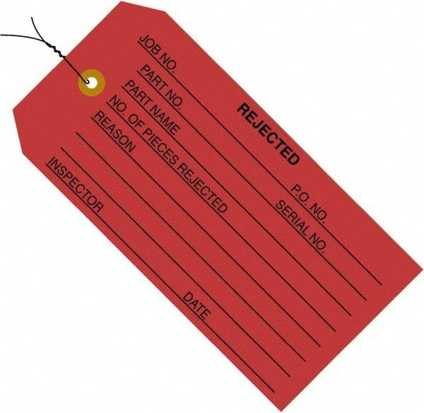 Made in USA - 4-3/4" High x 2-3/8" Long, REJECTED, English Safety & Facility Inspection Tag - Red Cardstock - Apex Tool & Supply