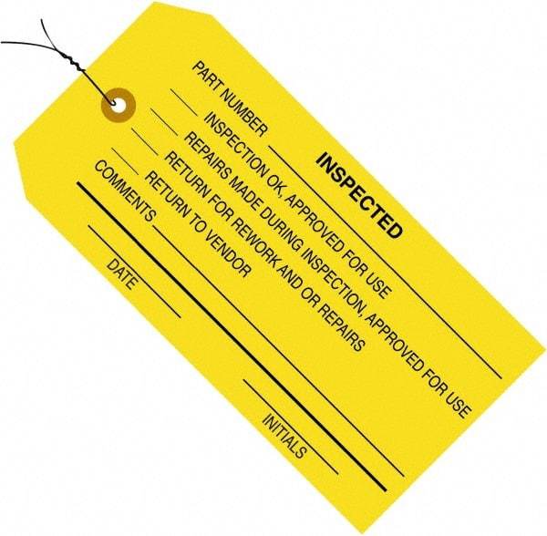 Made in USA - 4-3/4" High x 2-3/8" Long, ACCEPTED, English Safety & Facility Inspection Tag - Yellow Cardstock - Apex Tool & Supply