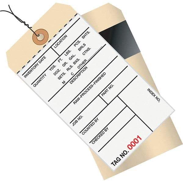 Made in USA - 6-1/4" High x 3-1/8" Long, Inventory, English Safety & Facility Numbered Tag - White & Manila Cardstock - Apex Tool & Supply