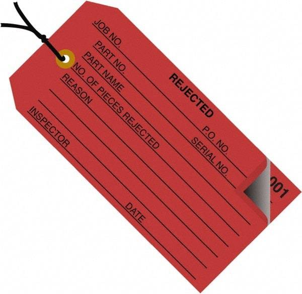 Made in USA - 4-3/4" High x 2-3/8" Long, Inventory, English Safety & Facility Numbered Tag - Red Cardstock - Apex Tool & Supply