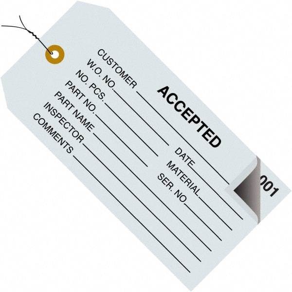 Made in USA - 4-3/4" High x 2-3/8" Long, Inventory, English Safety & Facility Numbered Tag - Blue Cardstock - Apex Tool & Supply