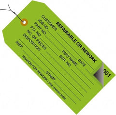 Made in USA - 4-3/4" High x 2-3/8" Long, Inventory, English Safety & Facility Numbered Tag - Green Cardstock - Apex Tool & Supply