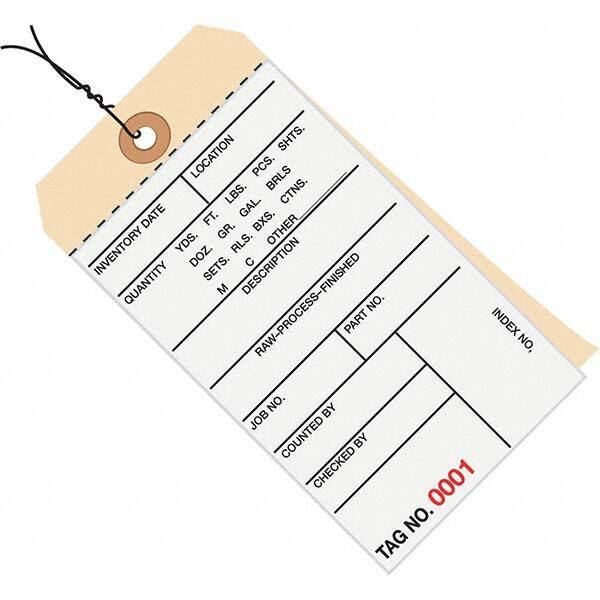 Made in USA - 6-1/4" High x 3-1/8" Long, Inventory, English Safety & Facility Numbered Tag - White & Manila Cardstock - Apex Tool & Supply