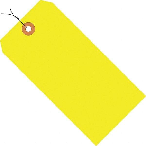 Made in USA - 5-1/4" High x 2-5/8" Long, Safety & Facility Blank Tag - Fluorescent Yellow Cardstock - Apex Tool & Supply