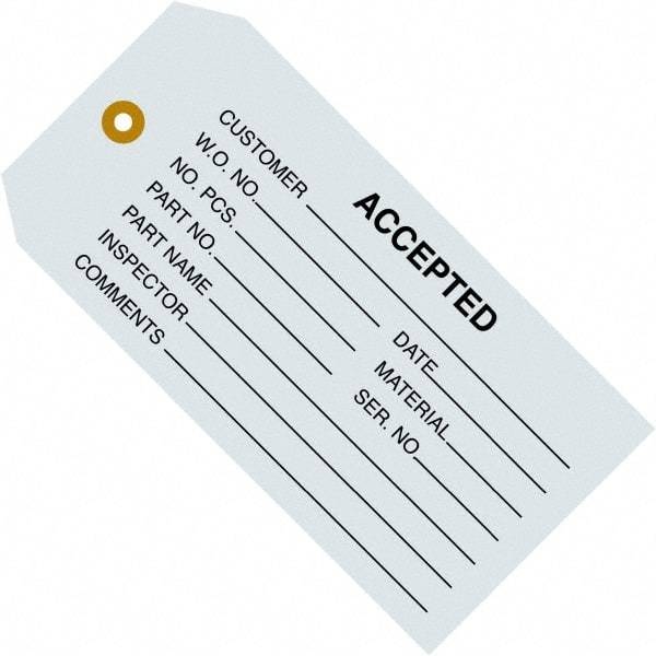 Made in USA - 4-3/4" High x 2-3/8" Long, ACCEPTED, English Safety & Facility Inspection Tag - Blue Cardstock - Apex Tool & Supply