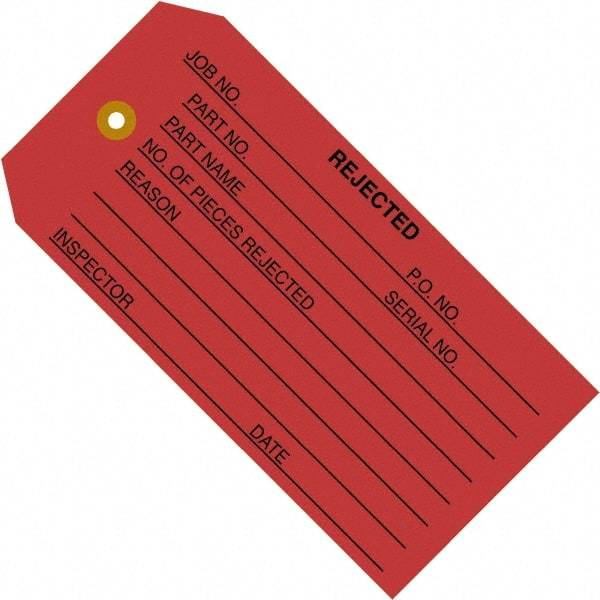 Made in USA - 4-3/4" High x 2-3/8" Long, REJECTED, English Safety & Facility Inspection Tag - Red Cardstock - Apex Tool & Supply