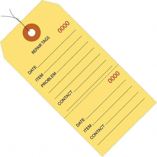 Made in USA - 6-1/4" High x 3-1/8" Long, Repair, English Safety & Facility Inspection Tag - Yellow Cardstock - Apex Tool & Supply