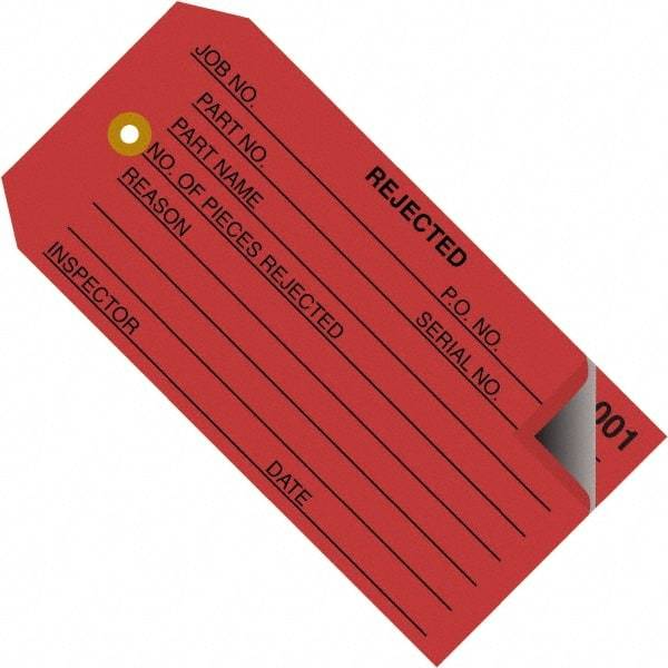 Made in USA - 4-3/4" High x 2-3/8" Long, REJECTED, English Safety & Facility Inspection Tag - Red Cardstock - Apex Tool & Supply