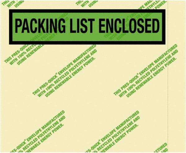 Value Collection - 1,000 Piece, 4-1/2" Long x 5-1/2" Wide, Packing List Envelope - Packing List Enclosed, Green - Apex Tool & Supply