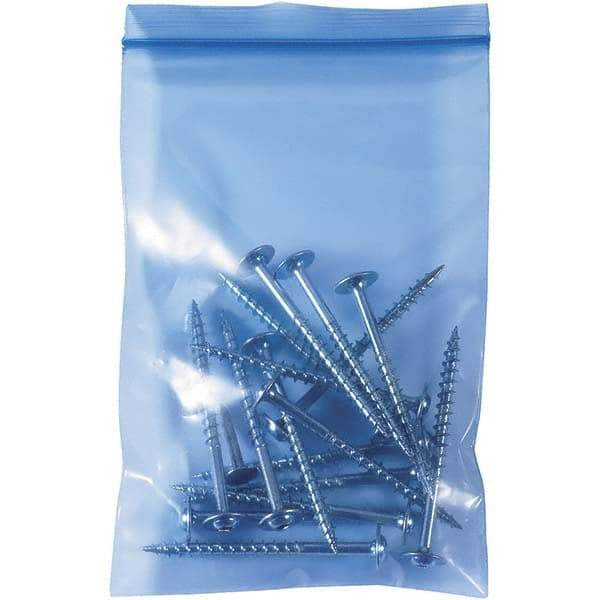 Made in USA - 6 x 8", 4 mil VCI Reclosable Polybags - Blue - Apex Tool & Supply