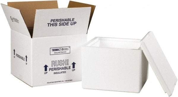 Made in USA - 9-1/2" Wide x 9-1/2" Long x 7" High Rectangle Insulated Box - 1 Wall, White - Apex Tool & Supply