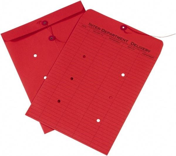 Made in USA - 13" Long x 10" Wide Draw String Inter-Department Envelope - Red - Apex Tool & Supply