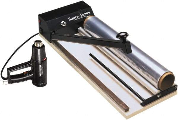 Made in USA - 13" Wide, Portable Shrink Wrap System - Contains Bar Sealer, Variable Temp Heat Gun, 12"x100 Roll of 75 Gauge PVC Shink Film, 1 Super Sealer Service Kit - Apex Tool & Supply