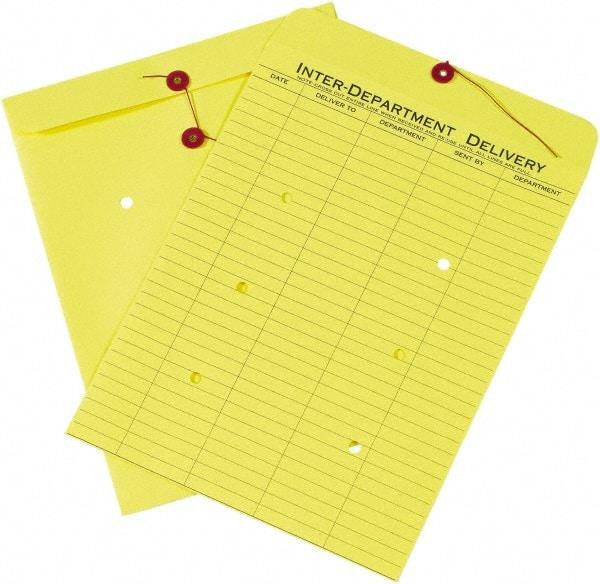 Made in USA - 13" Long x 10" Wide Draw String Inter-Department Envelope - Yellow - Apex Tool & Supply