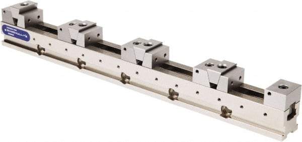 Samchully - 50mm Jaw Width, 500, 215, 120 & 75mm Jaw Opening Capacity, Horizontal Stationary Machine Vise - Manual Operation, 4 Stations, 600mm Long x 24.9mm Deep, 25mm Jaw Height, Alloy Steel - Apex Tool & Supply