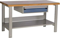 Rousseau Metal - 1 Drawer, 2 Shelf Workstation - 2,750 Lb Capacity, Wood Top, Everest Blue, 48" Wide x 34" High x 30" Long - Apex Tool & Supply