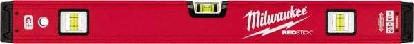 Milwaukee Tool - Magnetic 24" Long 3 Vial Box Beam Level - Aluminum, Red, 1 Level & 2 Plumb Vials - Apex Tool & Supply
