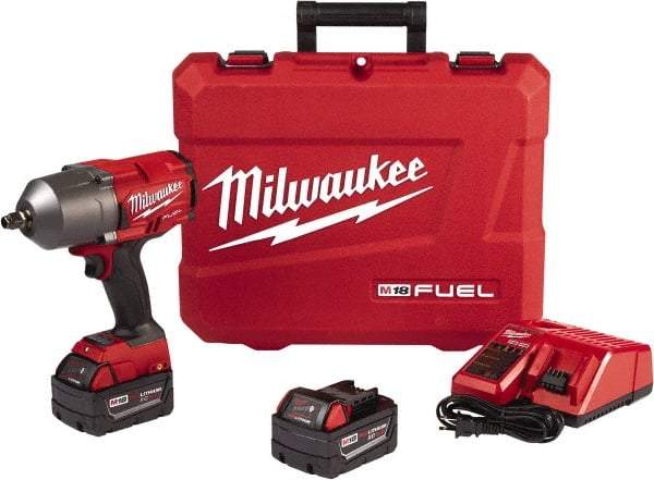 Milwaukee Tool - 1/2" Drive 18 Volt Pistol Grip Cordless Impact Wrench & Ratchet - 1,750 RPM, 0 to 2,100 BPM, 1,000 Ft/Lb Torque, 2 Lithium-Ion Batteries Included - Apex Tool & Supply