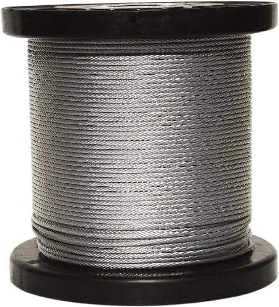 Loos & Co. - 500' Long, 1/4" x 1/4" Diam, Stainless Steel Wire Rope - 7,000 Lb Breaking Strength, 7 x 19 - Apex Tool & Supply
