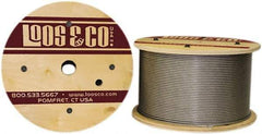 Loos & Co. - 3/16" x 3/32" Diam, Stainless Steel Wire Rope - 920 Lb Breaking Strength, 7 x 7, Vinyl Coating - Apex Tool & Supply