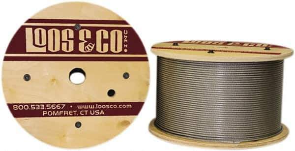 Loos & Co. - 1/8" x 3/32" Diam, Stainless Steel Wire Rope - 920 Lb Breaking Strength, 7 x 7, Vinyl Coating - Apex Tool & Supply