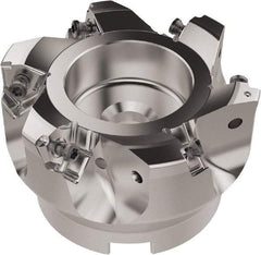 Seco - 80mm Cut Diam, 27mm Arbor Hole, 6.96mm Max Depth of Cut, 92° Indexable Chamfer & Angle Face Mill - 6 Inserts, XNEX080816 Insert, Right Hand Cut, 6 Flutes, Through Coolant, Series R220.79 - Apex Tool & Supply