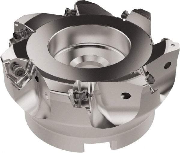 Seco - 100mm Cut Diam, 32mm Arbor Hole, 6.96mm Max Depth of Cut, 92° Indexable Chamfer & Angle Face Mill - 7 Inserts, XNEX080816 Insert, Right Hand Cut, 7 Flutes, Through Coolant, Series R220.79 - Apex Tool & Supply