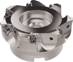 Seco - 100mm Cut Diam, 32mm Arbor Hole, 6.96mm Max Depth of Cut, 92° Indexable Chamfer & Angle Face Mill - 7 Inserts, XNEX080816 Insert, Right Hand Cut, 7 Flutes, Through Coolant, Series R220.79 - Apex Tool & Supply