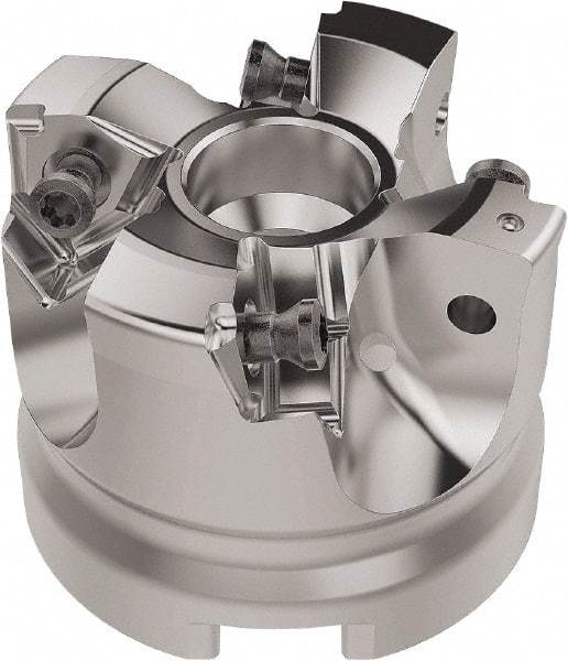 Seco - 50mm Cut Diam, 22mm Arbor Hole, 6.96mm Max Depth of Cut, 92° Indexable Chamfer & Angle Face Mill - 4 Inserts, XNEX080816 Insert, Right Hand Cut, 4 Flutes, Through Coolant, Series R220.79 - Apex Tool & Supply