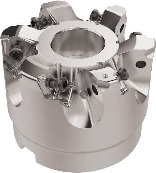 Seco - 2-1/2" Cut Diam, 1" Arbor Hole, 6.96mm Max Depth of Cut, 92° Indexable Chamfer & Angle Face Mill - 6 Inserts, XNEX080816 Insert, Right Hand Cut, 6 Flutes, Through Coolant, Series R220.79 - Apex Tool & Supply