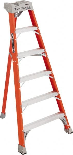 Louisville - 5 Steps, 6' High, Type IA Rating, Fiberglass Tripod Step Ladder - Apex Tool & Supply