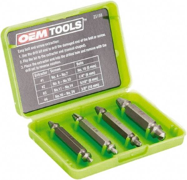 OEM Tools - Screw Extractor - #1, #2, #3, #4" Extractor for #4 to #7, #8 to #10, #11 to #14, #16 to #24 Screw - Apex Tool & Supply