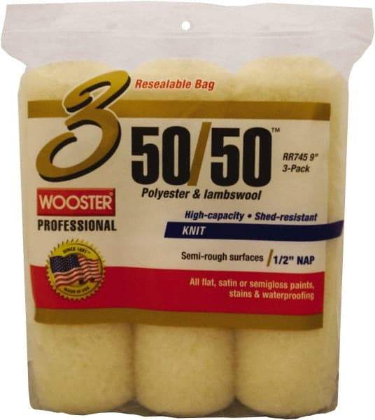 Wooster Brush - 1/2" Nap, 9" Wide Paint Roller Cover - Semi-Rough Texture, 50/50 Polyester & Wool Blend - Apex Tool & Supply