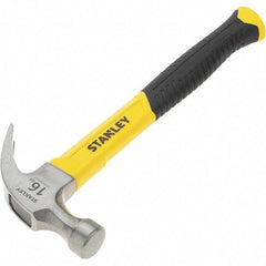 Stanley - 16 oz Head, Straight Rip Claw Hammer - 12.8" OAL, Steel Head, 1.1" Face Diam, Smooth Face, Fiberglass Handle with Grip - Apex Tool & Supply