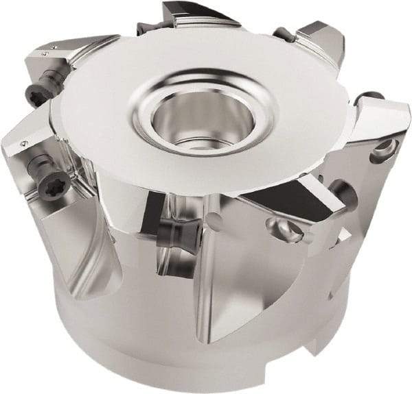 Seco - 7 Inserts, 61.1mm Cutter Diam, 2.16mm Max Depth of Cut, Indexable High-Feed Face Mill - 27mm Arbor Hole Diam, 12.4mm Keyway Width, 50mm High, R220.21 Toolholder, SC..12.. Inserts, Series R220.21 - Apex Tool & Supply