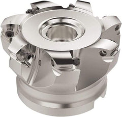 Seco - 7 Inserts, 63.6mm Cutter Diam, 1.8mm Max Depth of Cut, Indexable High-Feed Face Mill - 27mm Arbor Hole Diam, 12.4mm Keyway Width, 50mm High, R220.21 Toolholder, 218.19-160.. Inserts, Series R220.21 - Apex Tool & Supply