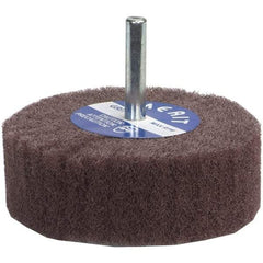 Merit Abrasives - 2" Diam x 1" Face Width, Medium Aluminum Oxide Nonwoven Mounted Flap Wheel - 1/4" Shank Mount, 12,000 Max RPM - Apex Tool & Supply
