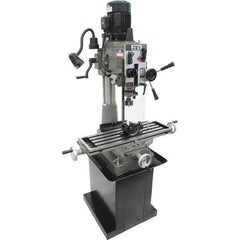 Jet - 1 Phase, 20-1/2" Swing, Geared Head Mill Drill Combination - 32-1/4" Table Length x 9-1/2" Table Width, 20-1/2" Longitudinal Travel, 8-1/4" Cross Travel, 6 Spindle Speeds, 1.5 hp, 115/230 Volts - Apex Tool & Supply