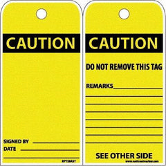 NMC - 6" High x 3" Long, CAUTION, English Safety & Facility Accident Prevention Tag - Tag Header: CAUTION, 2 Sides, White Poly - Apex Tool & Supply