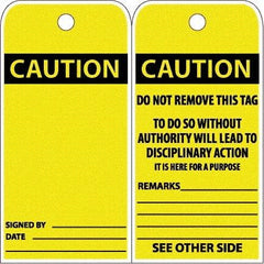 NMC - 6" High x 3" Long, CAUTION, English Safety & Facility Accident Prevention Tag - Tag Header: CAUTION, 2 Sides, White Poly - Apex Tool & Supply