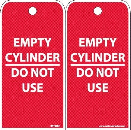 NMC - 4" High x 8" Long, EMPTY CYLINDER-DO NOT USE, English Safety & Facility Accident Prevention Tag - 2 Sides, White Poly - Apex Tool & Supply