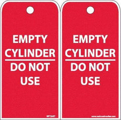 NMC - 4" High x 8" Long, EMPTY CYLINDER-DO NOT USE, English Safety & Facility Accident Prevention Tag - 2 Sides, White Poly - Apex Tool & Supply