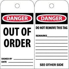 NMC - 4" High x 8" Long, DANGER - OUT OF ORDER, English Safety & Facility Accident Prevention Tag - Tag Header: Danger, 2 Sides, White Poly - Apex Tool & Supply