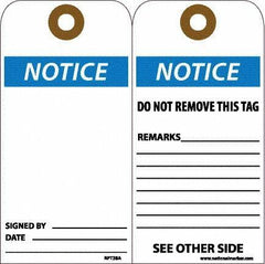 NMC - 6" High x 3" Long, Notice, English Safety & Facility Accident Prevention Tag - Tag Header: Notice, 2 Sides, White Unrippable Vinyl - Apex Tool & Supply