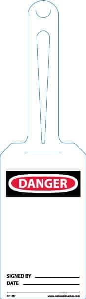 NMC - 11-1/4" High x 3-1/4" Long, DANGER - SIGNED BY____ DATE ____, English Safety & Facility Tag - Tag Header: Danger, 1 Side, White Unrippable Vinyl - Apex Tool & Supply