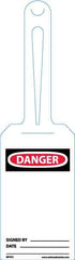 NMC - 11-1/4" High x 3-1/4" Long, DANGER - SIGNED BY____ DATE ____, English Safety & Facility Tag - Tag Header: Danger, 1 Side, White Unrippable Vinyl - Apex Tool & Supply
