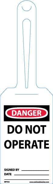 NMC - 11-1/4" High x 3-1/4" Long, DANGER - DO NOT OPERATE, English Safety & Facility Tag - Tag Header: Danger, 1 Side, White Unrippable Vinyl - Apex Tool & Supply