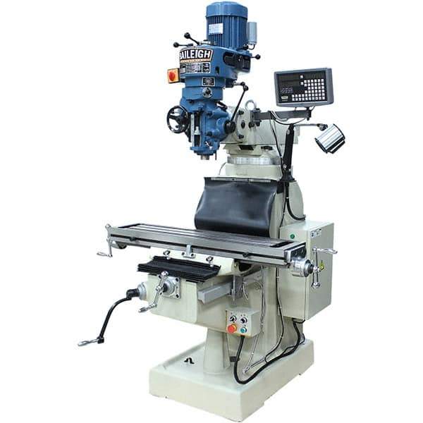 Baileigh - 9" Table Width x 42" Table Length, Step Pulley Control, 1 Phase Knee Milling Machine - R8 Spindle Taper, 3 hp - Apex Tool & Supply